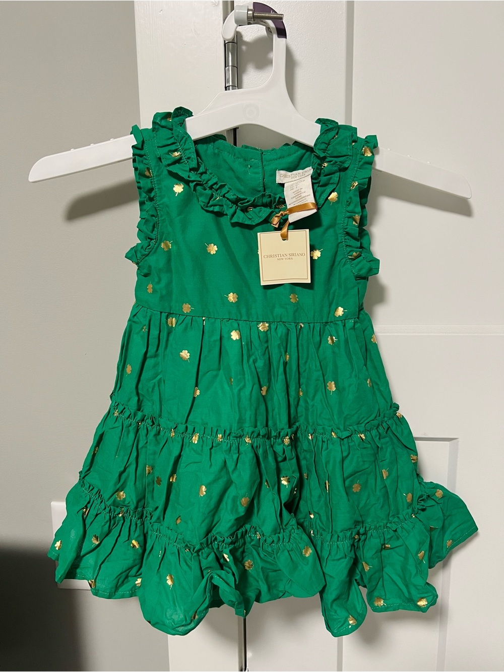 Christian Siriano Green Ruffle Dress with Gold Clovers